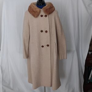 Vtg Glenbrooke Womens Wool Double Breasted winter coat with mink collar